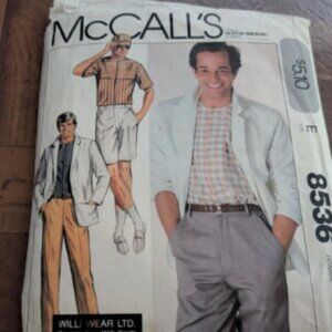 McCalls 8536 Mens Casual Jacket Top Pants Shorts Pattern Miami Vice Designer